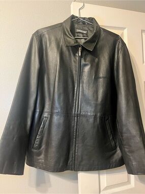Gulfstream Private Label Black Leather Bomber Jacket Men’s Large